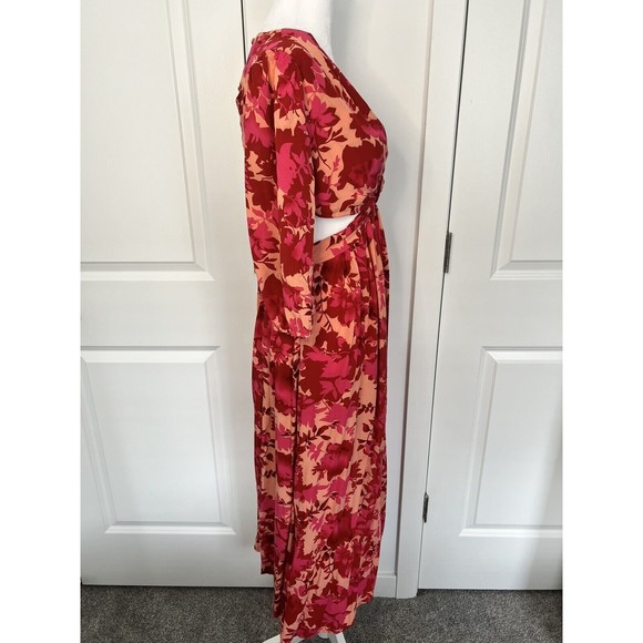 Fuchsia Floral V-Neck Cutout Backless Maxi Dress Size M Medium - Picture 5 of 11